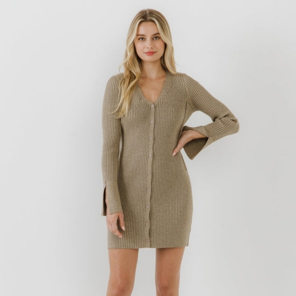 Free The Roses Button Up Corset Detail Knit Dress Size M